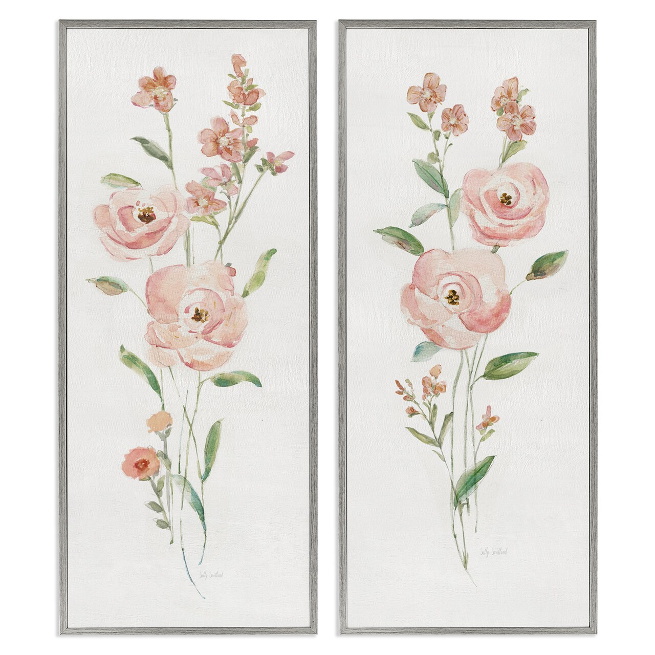Stupell Industries Simple Pink Watercolor Flowers 2 pc Framed Giclee Wall Art Set Design by Sally Swatland